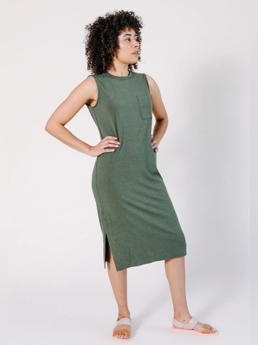 PopLinen Sophie Tank Dress - Moss - TENCEL™ and Organic Cotton Jersey